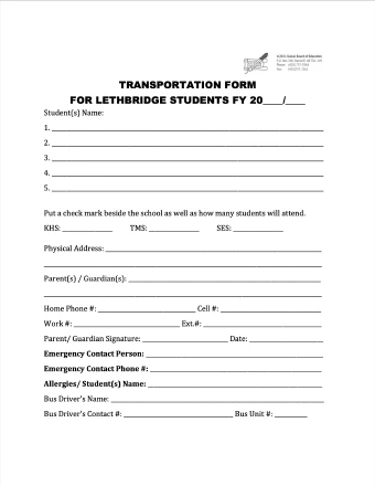 Transportation Form for Lethbridge, Coalhurst, Fort Macleod 2024-2025 file cover